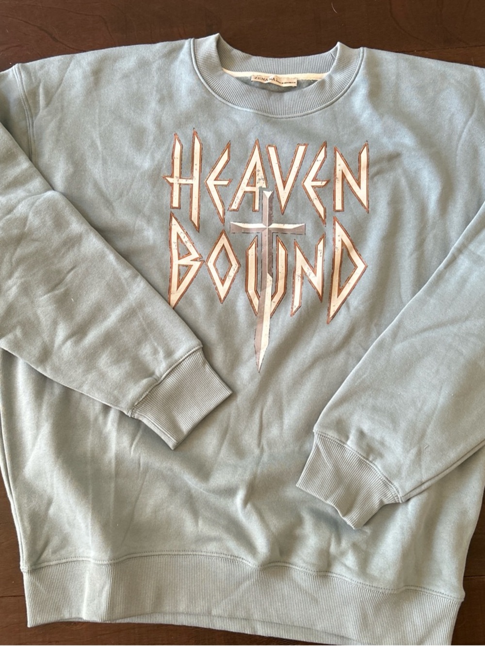 Zenana Outfitters Light Blue Graphic Crewneck Sweatshirt